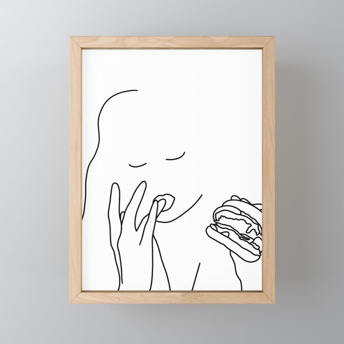 Finger Lickin' Burger Line Drawing Version 2 Framed Mini Art Print