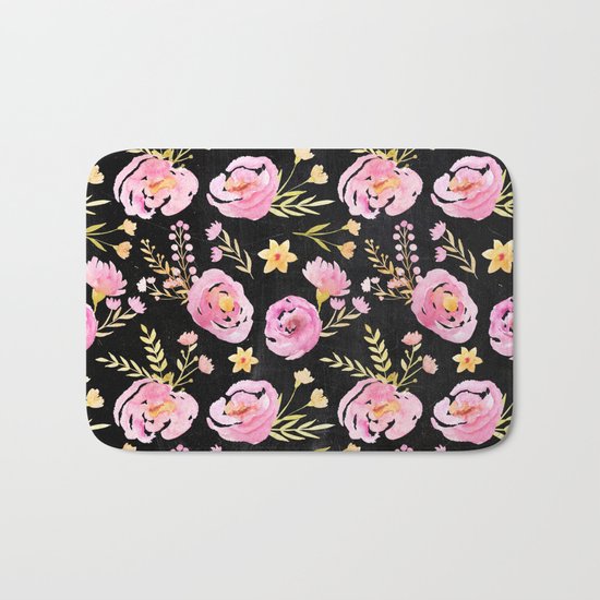 Delicate Poppy Pattern On Chalkboard Bath Mat