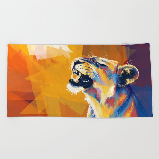 In the Sunlight - Lion portrait Beach Towel