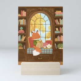 Cozy Autumn Library Fox Mini Art Print