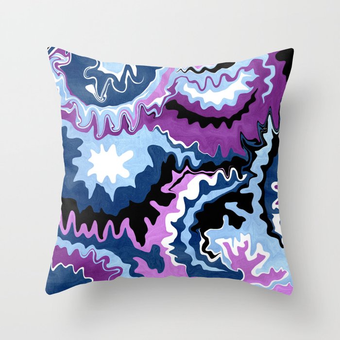 Modern Abstract Conch Shells // Plum Purple, Sky Blue, Navy, Black and White Throw Pillow