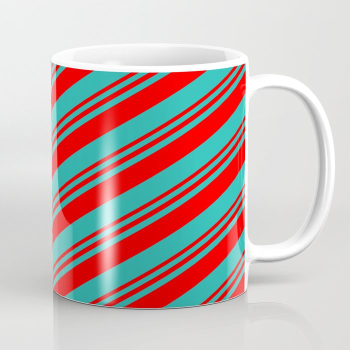Red and Light Sea Green Colored Stripes/Lines Pattern Coffee Mug