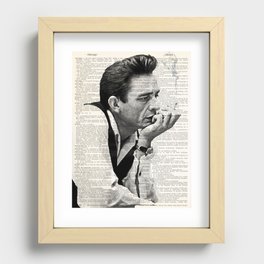 Johnny Cash smoking a cigarette over Vintage Dictionary Page Recessed Framed Print