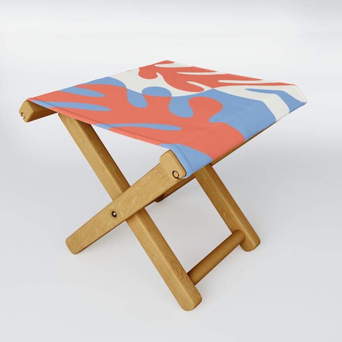 Abstract Matisse Organic Leaves Shapes \\ Orange & Denim Blue Folding Stool