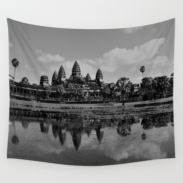 Angkor Wat temple - Cambodia Black and White Photographic Print Wall Tapestry