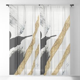 Armor [8]: a minimal abstract piece in black white and gold by Alyssa Hamilton Art Sheer Curtain