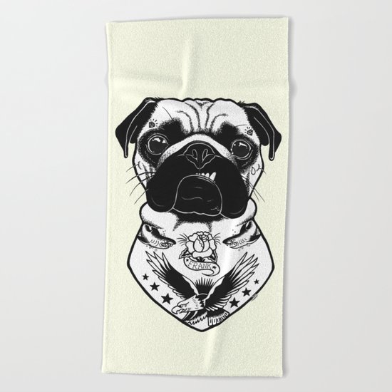 Dog - Tattooed Pug Beach Towel