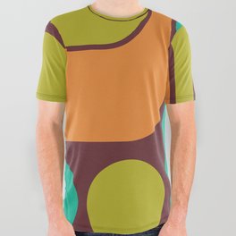 Retro Geometric Design 669 Green Orange Turquoise and Brown All Over Graphic Tee
