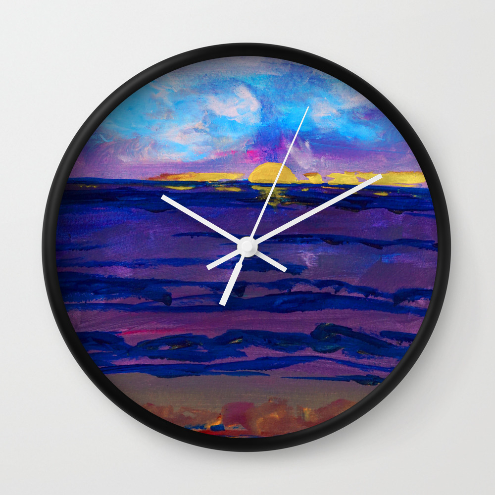 Large Golden Sunset Ocean Beach Abstract Wall Clock By