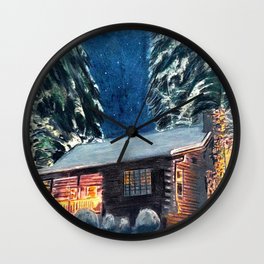 "Cabin In The Woods" Log Cabin Original Art by Bryn Reynolds Wall Clock