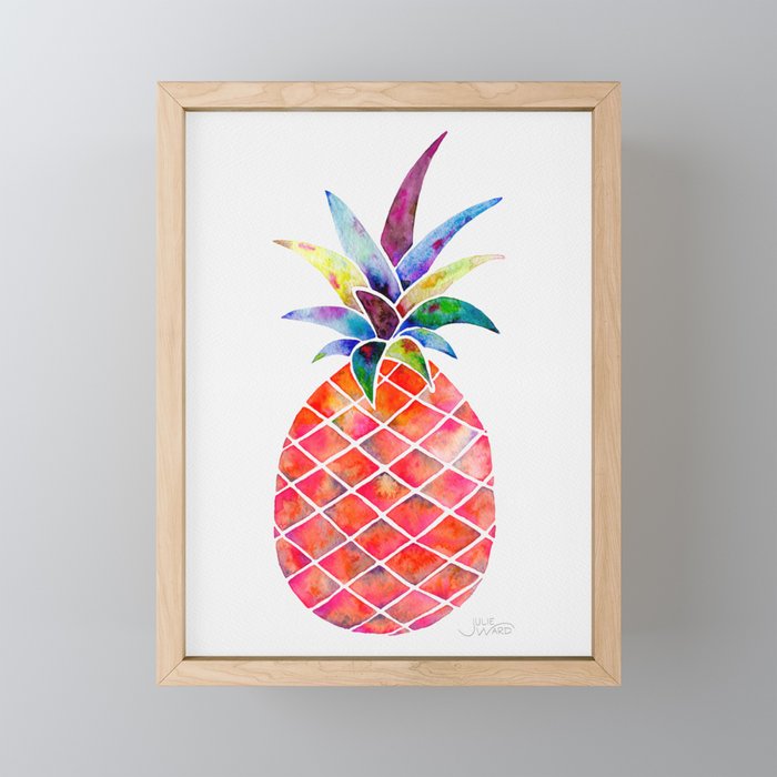 Watercolor Pineapple - Pinky Red Framed Mini Art Print