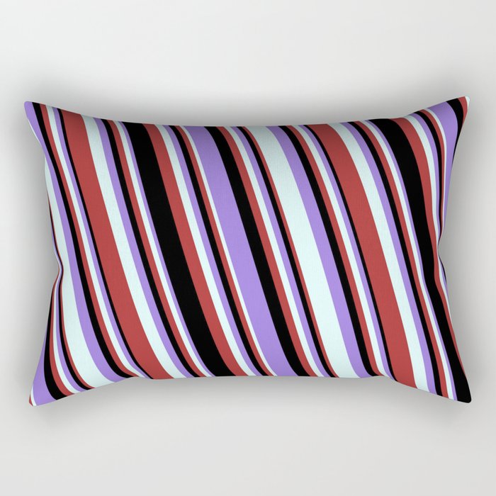 Purple, Light Cyan, Brown, and Black Colored Striped/Lined Pattern Rectangular Pillow