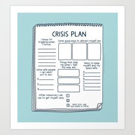Blank Crisis Safety Plan Reference Art for Therapists, Social Workers, & Counselors Art Print