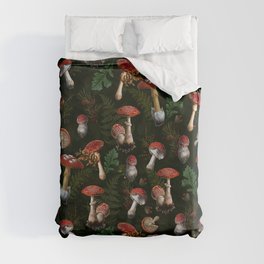 Vintage Dark Night Mushroom Forest Duvet Cover