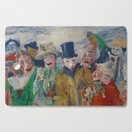L'Intrigue; the masquerade ball party goers grotesque art portrait painting by James Ensor Cutting Board