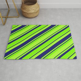 [ Thumbnail: Green, Light Green & Midnight Blue Colored Striped/Lined Pattern Rug ]
