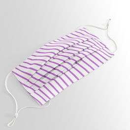 [ Thumbnail: Orchid & White Colored Pattern of Stripes Face Mask ]
