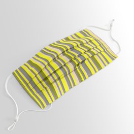 [ Thumbnail: Green, Yellow, Tan & Grey Colored Lined/Striped Pattern Face Mask ]
