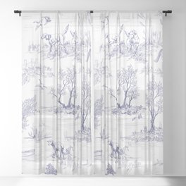 Toile de Jouy Vintage French Navy Blue White Pattern Sheer Curtain