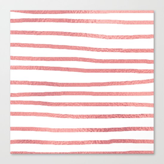 Simply Drawn Stripes Warm Rose Gold on White Canvas Print
