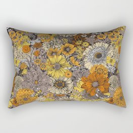 Seamless floral pattern 70s. Autumn flowers and butterflies. Gray and orange.  Rectangular Pillow