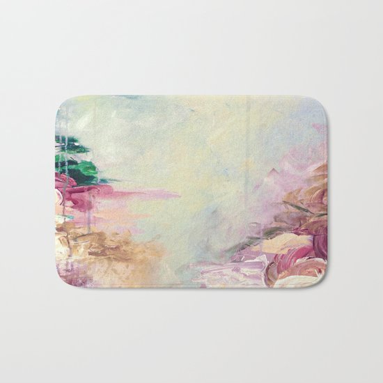 WINTER DREAMLAND 1 Colorful Pastel Aqua Marsala Burgundy Cream Nature Sea Abstract Acrylic Painting Bath Mat