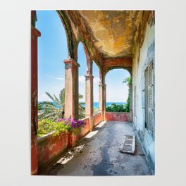 Abandoned Balcony with Sea View Poster