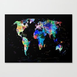 world map political watercolor Canvas Print
