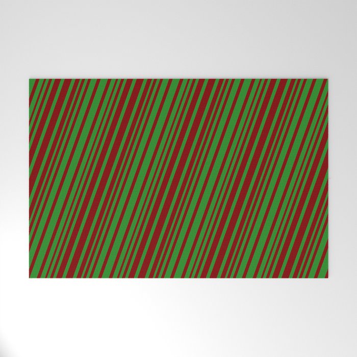 Forest Green and Maroon Colored Lines/Stripes Pattern Welcome Mat