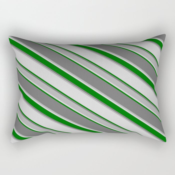Dim Grey, Dark Grey, Light Gray, and Dark Green Colored Stripes/Lines Pattern Rectangular Pillow