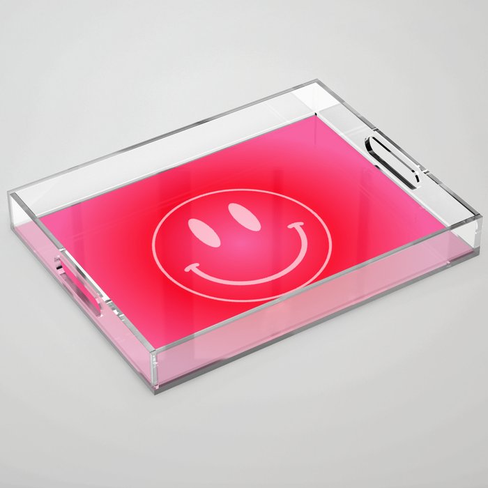 Cute Simple Pink and Red Gradient Background with Smiley Face Acrylic Tray