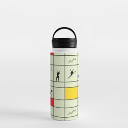Dancing like Piet Mondrian - Composition with Red, Yellow, and Blue on the light green background Water Bottle