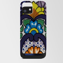 Vintage boho chic flower colorful bouquet mexican tile folk art iPhone Card Case