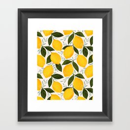 Mediterranean Summer Lemons Pattern Framed Art Print