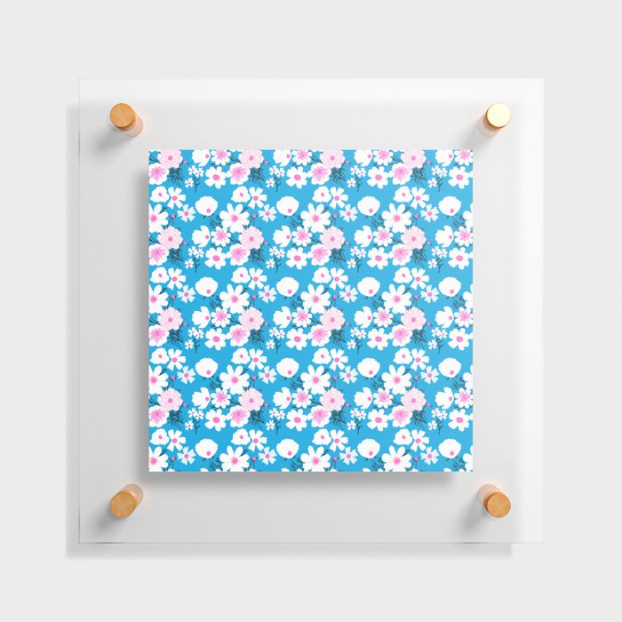 Modern Spring Wildflowers Turquoise Blue and Pink Floating Acrylic Print