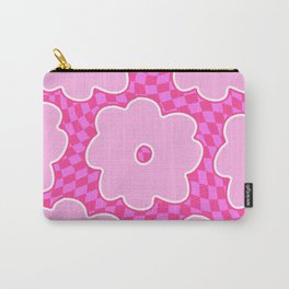 Hot Pink Flowers on Checkered Swirled Squares Carry-All Pouch