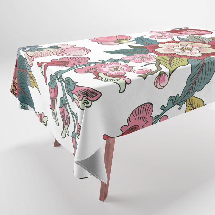 Chinoiserie Oriental Peony Floral Tablecloth