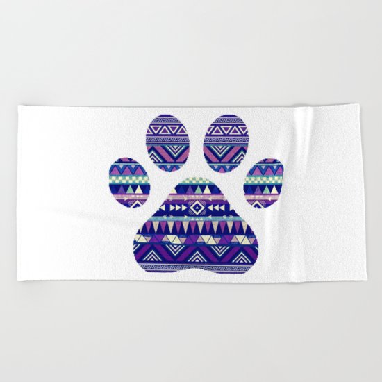 Aztec Paw Print (Dog & Puppy, Animal Lovers) Beach Towel