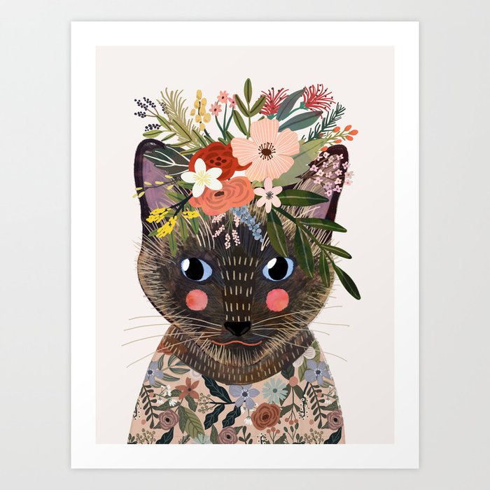 Siamese Cat With Flowers Art Print By Mia Charro Society6