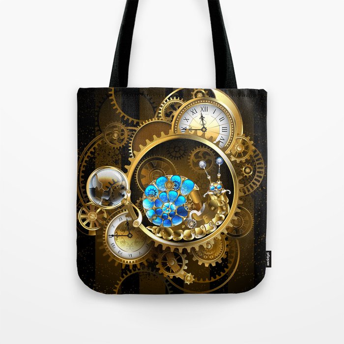 Mechanical Snail with Antique Clock Tote Bag