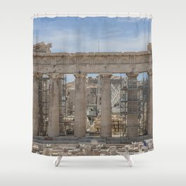 Modern and Ancient - Parthenon at Acropolis of Athens Under Construction Shower Curtain