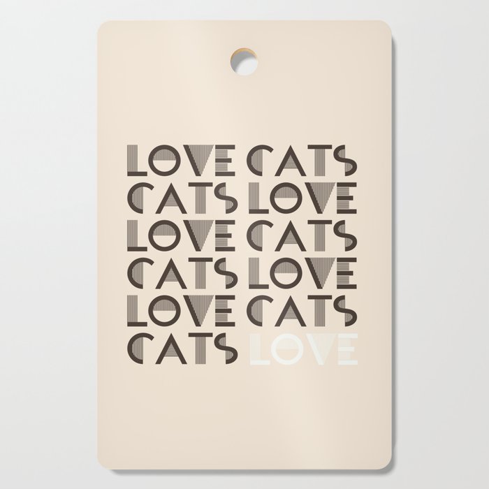 Love Cats - Linen & Brown neutral colors  modern abstract illustration   Cutting Board