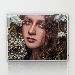 Floral forest female portrait with white blossoms color magical realism photograph / photography Laptop Skin