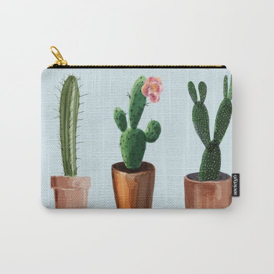 Three Cacti On Light Blue Background Carry-All Pouch