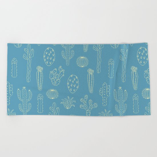 Cactus Silhouette Blue Beach Towel