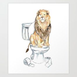 Lion toilet Painting Wall Poster Watercolor Art Print