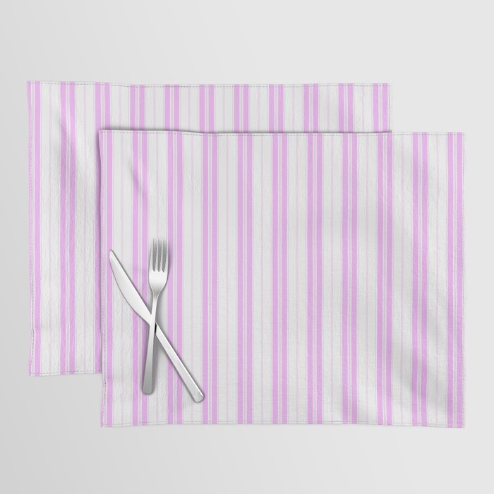 Lilac Pink and White Vintage American Country Cabin Ticking Stripe Placemat