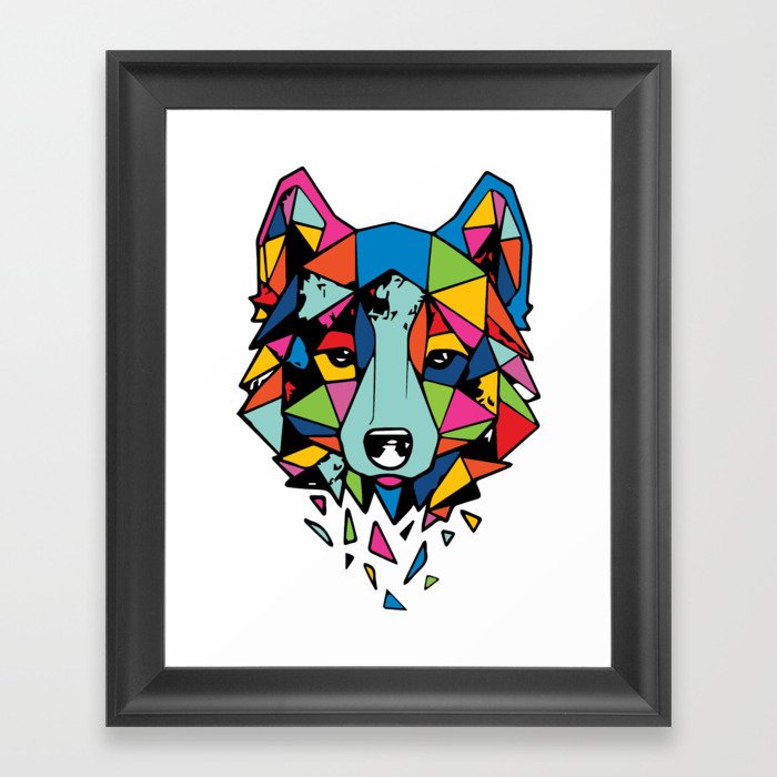 Minimal Geometric Wolf Framed Art Print