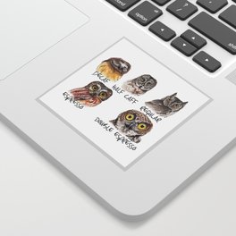 Owl Caffeine Meter -  funny owl coffee Sticker
