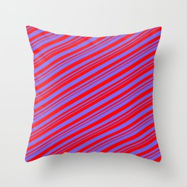 [ Thumbnail: Medium Slate Blue and Red Colored Lined Pattern Throw Pillow ]